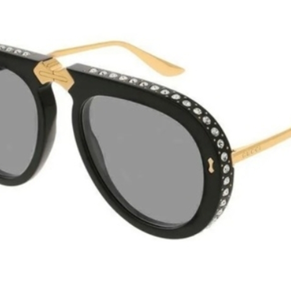 Gucci Black & Gold Oversized Aviator Sunglasses - Picture 5 of 6